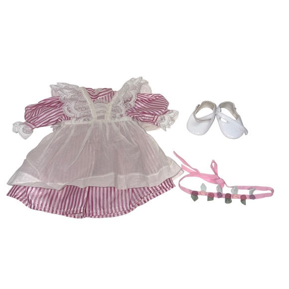 American Girl Other - American Girl Samantha Birthday Dress Pinafore Shoes Headband 18" Doll Outfit